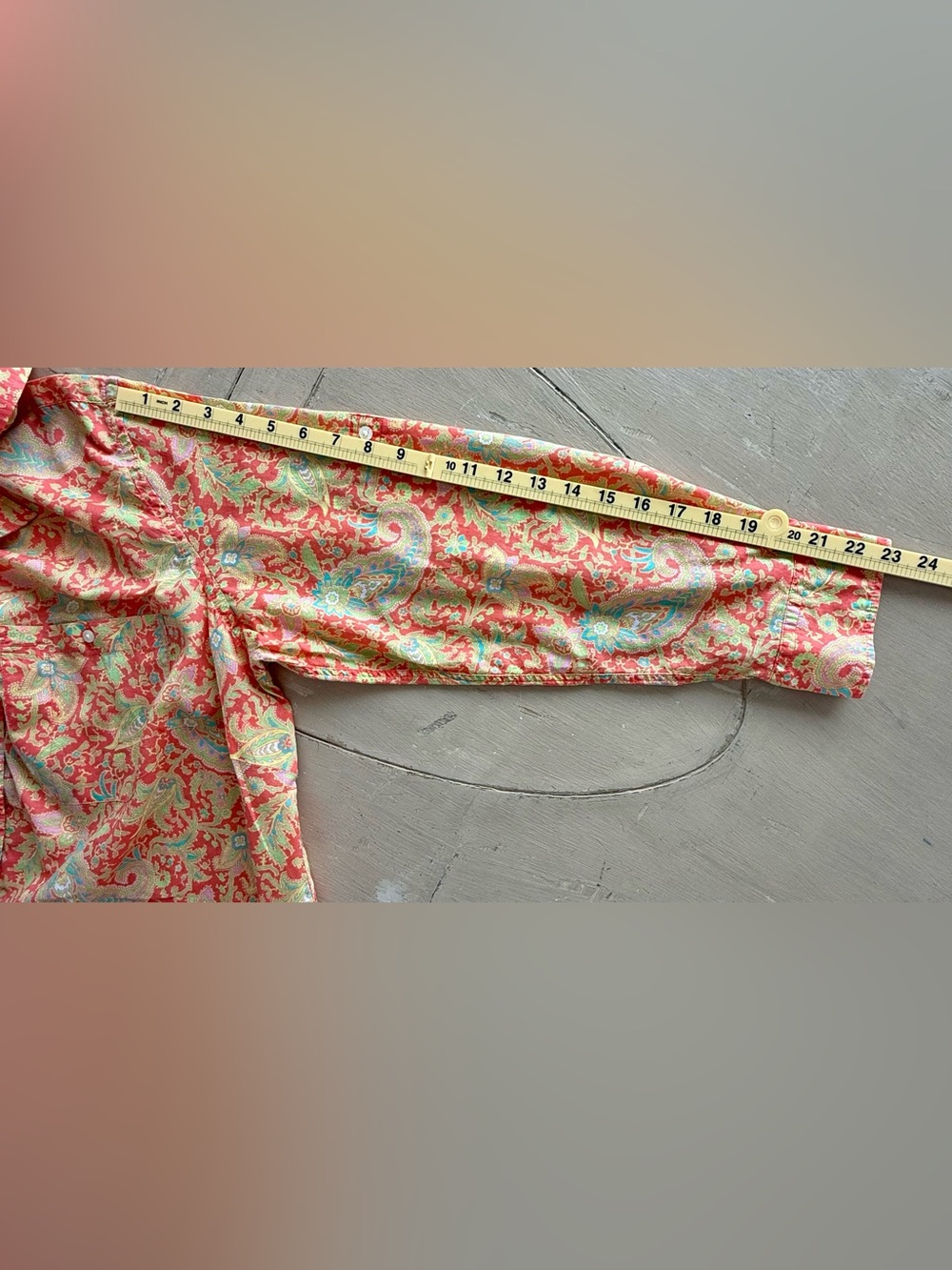 Lauren Ralph Lauren Coral and Green Paisley Button-Down Shirt - Picture 4 of 6